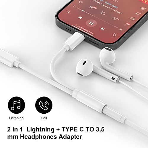 ברק למתאם שקע אוזניות 3.5 ממ, [Apple MFI Certified] אוזניות iPhone AUX AUX DONGLE+USB מסוג C עד 3.5